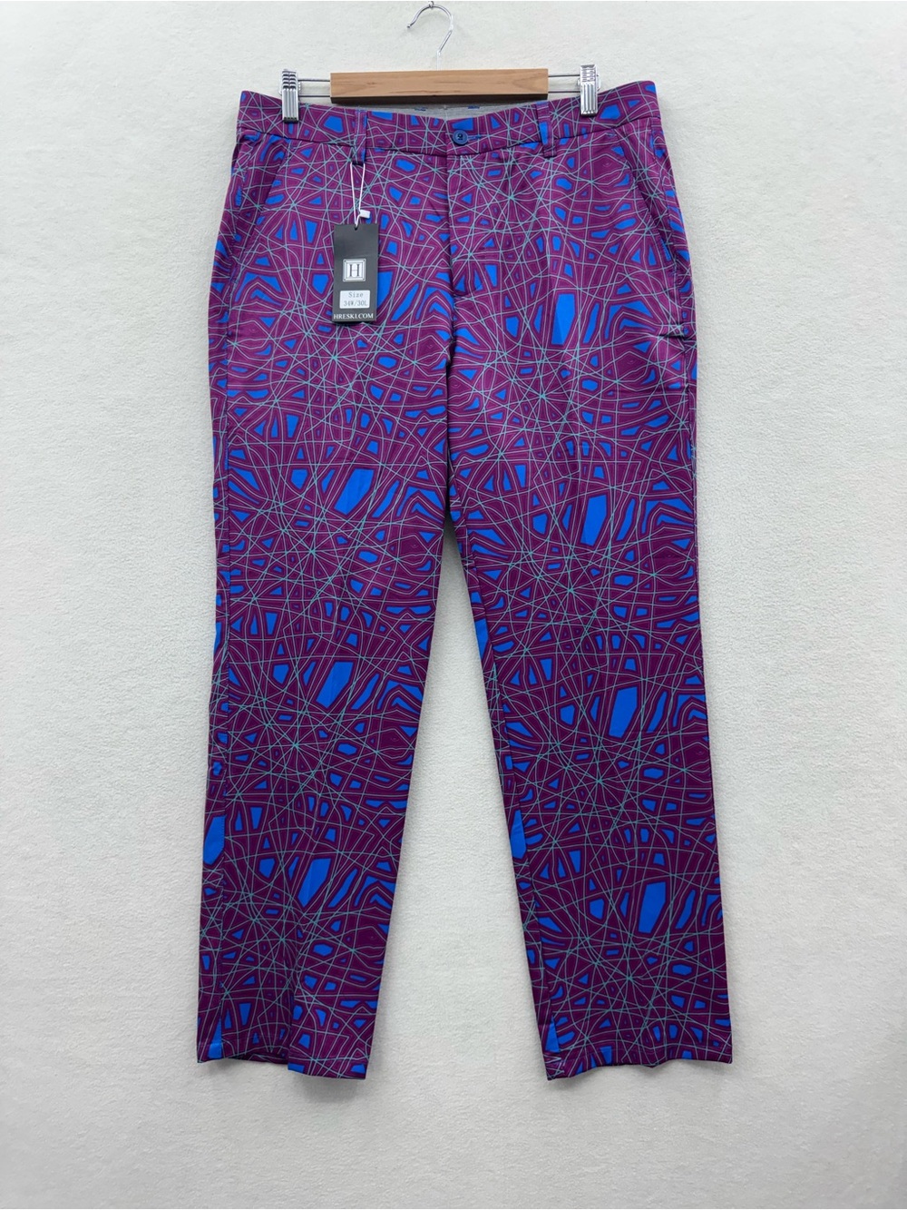 Hreski Men’s 34x30 Purple Geometric Print Golf Pants NWT